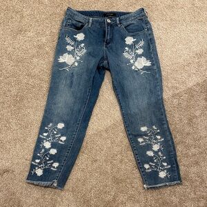 Refuge Blue Floral Embroidered Cropped Jeans